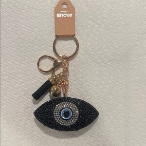 Black Evil Eye Keychain with Gold Accents